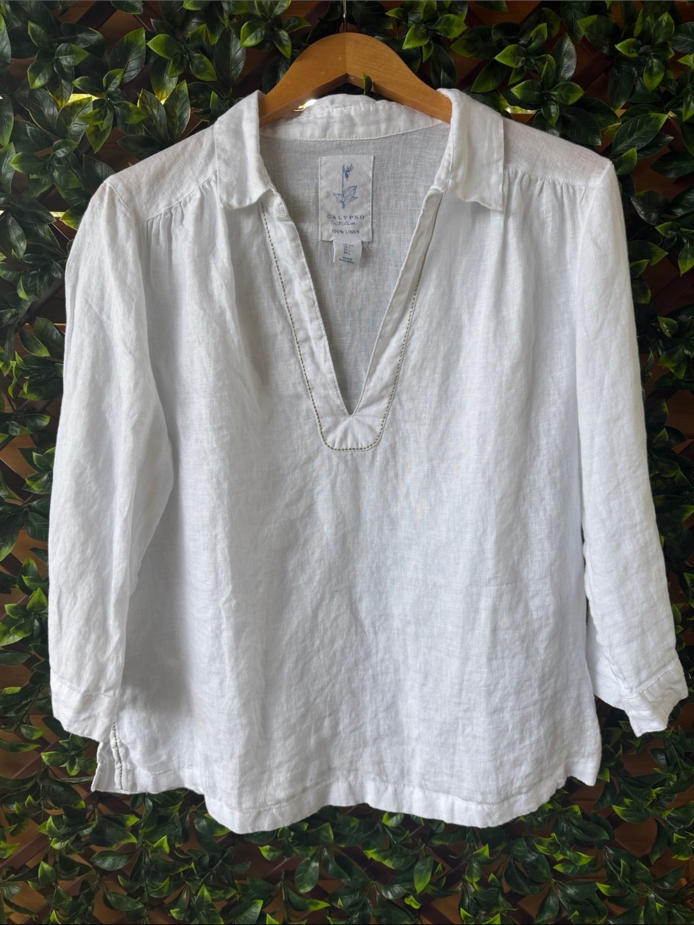 Calypso St. Barth White Linen V-Neck Tunic Top